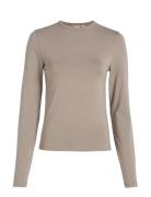 Modal Stretch Slim C-Neck Top Ls Beige Calvin Klein