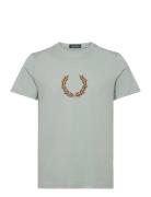 Flocked Laurel Wreath Gra Tee Blue Fred Perry