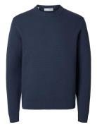 Slhdane Ls Knit Structure Crew Neck Noos Blue Selected Homme