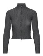 Cropped Knitted Zip Cardigan Grey Monki