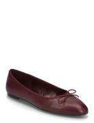 Leather Ballet Flats Burgundy Mango