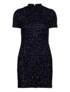 Short-Sleeved Sequin Dress Navy Mango