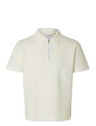 Slhsander Seersucker Zip Ss Polo White Selected Homme