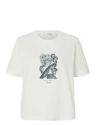 Slfessential Ss Boxy Printed Ink Tee Cream Selected Femme