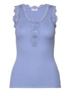 Rwbeatha Sl U- Neck Lace Button Top Blue Rosemunde