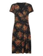 Floral Stretch Jersey Surplice Dress Black Lauren Ralph Lauren