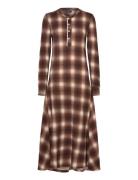 Plaid Waffle-Knit Henley Dress Brown Polo Ralph Lauren