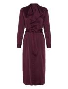 Ruffle-Trim Satin Charmeuse Shirtdress Burgundy Lauren Ralph Lauren