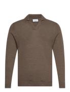 Casual L/S V-Neck Polo Knit Brown Lindbergh