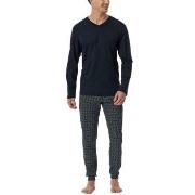 Schiesser Casual Essentials Long Sleeve Pyjamas Mörkblå bomull 50 Herr