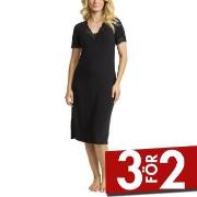 Damella Bamboo Plain Lace Short Sleeve Nightdress Svart Bambu Small Da...