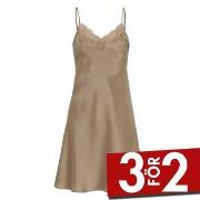 Damella Woven Silk Plain Lace Nightdress Nougat silke Small Dam