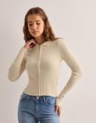 Only - Beige - Onlibi Ls Rib O-Neck Zipper Cardi C