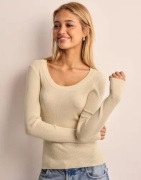 Pieces - Beige - Pcmira Ls U-Neck Knit Noos Bc