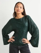 Nelly - Grön - Glitter Volume Sleeve Top