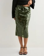 Nelly - Grön - Sequin Mesh Midi Skirt