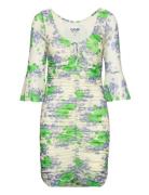 Printed Mesh U-Neck Ruched Mini Dress Kort Klänning Green Ganni