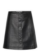 Slfdora Hw Short Leather Skirt Kort Kjol Black Selected Femme
