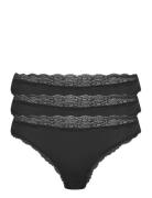 Brief 3-P Em Lace Thong Reg Co Stringtrosa Underkläder Black Lindex