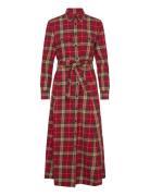 Plaid Cotton Twill Shirtdress Knälång Klänning Red Polo Ralph Lauren