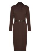 Lauren Ralph Lauren Belted Mockneck Jersey Dress Brun