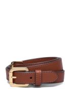 Lauren Ralph Lauren Leather Double-Buckle Skinny Belt Brun