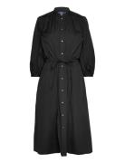 Cotton Broadcloth Dress Knälång Klänning Black Polo Ralph Lauren