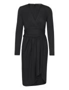 Ruched Stretch Jersey Surplice Dress Kort Klänning Black Lauren Ralph ...