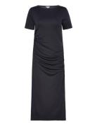 Slash Nk Rouched Midi Dress Ss Knälång Klänning Black Tommy Hilfiger