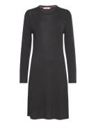 Soft Wool Flared Swt Dress Knälång Klänning Black Tommy Hilfiger