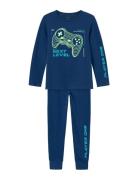 Nkmnightset Navy Peony Gaming Noos Pyjamas Set Blue Name It