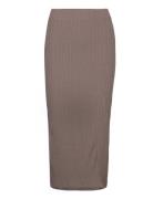 Jersey Rib Skirt Knälång Kjol Brown Gina Tricot