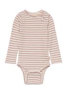 Body L/S Modal Striped Bodies Long-sleeved Pink Petit Piao