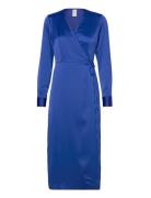 Yaspella Ls Wrap Midi Dress S. Noos Knälång Klänning Blue YAS