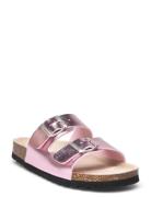 Biaolivia Sandal Metallic Platta Sandaler Pink Bianco
