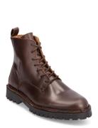 Slhricky Leather Lace-Up Boot Snörade Stövlar Brown Selected Homme