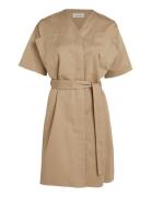 Cotton Linen Belted Shift Dress Kort Klänning Beige Calvin Klein