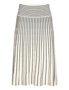 Striped Cotton-Blend Midi Skirt Knälång Kjol Cream Lauren Ralph Lauren