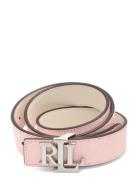 Logo Reversible Lizard-Embossed Belt Bälte Pink Lauren Ralph Lauren