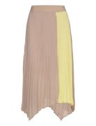 D6Faraway Colourblock Skirt Knälång Kjol Beige Dante6