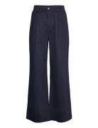 Relaxed Pleated Chinos Bottoms Trousers Wide Leg Navy Hope