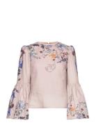 Abigail Flare Sleeve Silk Blend Blouse Tops Blouses Long-sleeved Pink ...