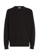 Texture Crew Neck Sweater Tops Knitwear Round Necks Black Calvin Klein