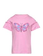Ruffle Artwork T-Shirt Tops T-shirts Short-sleeved Pink Tom Tailor