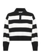 Mango Striped Polo-Neck Sweater Svart