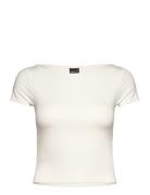 Gina Tricot Soft Touch Cropped Boatneck Top Kräm