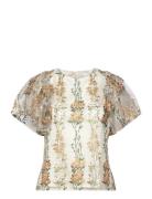 286 Magda Embroidery Top Tops Blouses Short-sleeved Cream Ida Sjöstedt