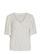Vilea V-Neck 2/4 Top Tops T-shirts & Tops Short-sleeved White Vila