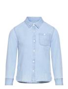 Cotton Denim Shirt Tops Shirts Long-sleeved Shirts Blue Mango