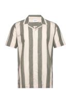 Striped Linen/Cotton Shirt S/S Tops Shirts Short-sleeved Cream Lindber...